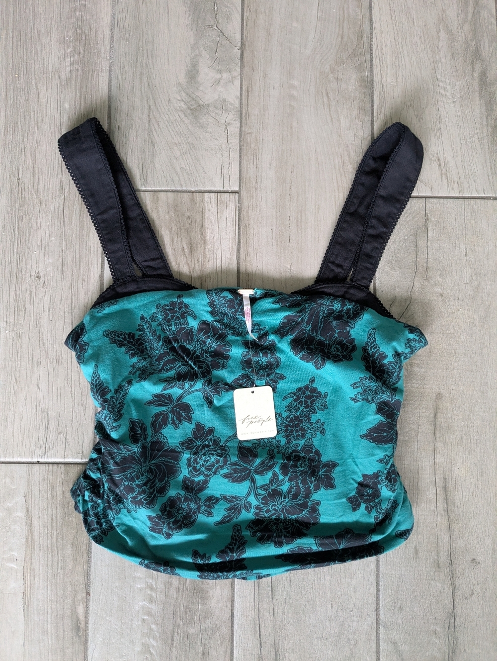 Free People Floral PrintTank Top in Teal and Black